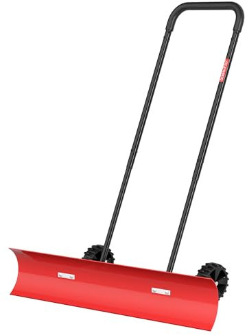 Brewin SnowPro Schneeschaufel für Auffahrt, bidirektionaler Schwerlast-Schneeschieber mit Rädern und abgewinkeltem Blatt für effiziente Schneeräumung, rückenschonender Schneepflug für Tür, Gehweg,
