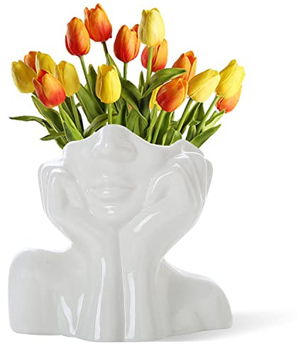 CEMABT Vaso per il viso, vaso per la scrivania, vaso per il corpo in ceramica a forma femminile ideale per la scaffalatura, decorazione moderna da tavolo, semi-faccia vaso (stile-C)