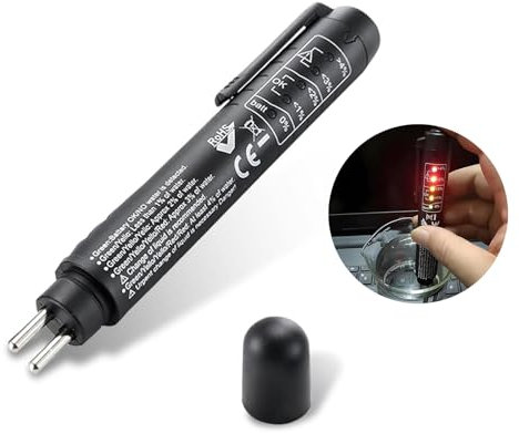 Bremsflüssigkeitstester, Bremsflüssigkeit Tester, Bremsflüssigkeitstester Auto, Bremsflüssigkeitsprüfer mit 5 LED Anzeige für Auto Fahrzeug, Bremsflüssigkeit Tester Auto, Bremsöltester, Schwarz