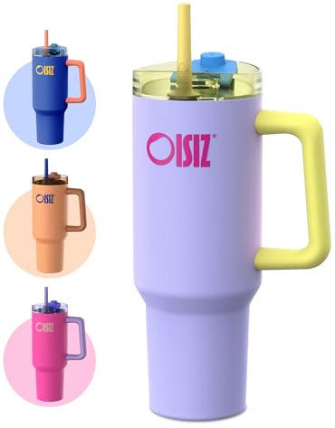 OISIZ Vaso Térmico con Asa y Pajita,1200ml/1.2L Botella de Agua Acero Inoxidable Aislado,Vaso de viaje para café helado,tumbler termo Botella de agua para el Oficina Viaje,Taza de coche de vacío