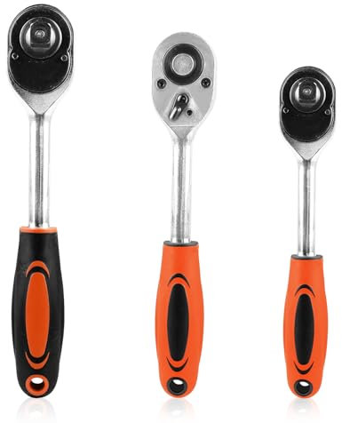 HOMURY 3 Artikel Umschaltknarre 72-Zahn Ratschenschlüssel Set mit Schnellspann-Griff | Hochwertige Ratsche für Auto, Motorrad & Heimwerken | 72-Tooth Ratschenset (1/2 zoll, 3/8 zoll, 1/4 zoll)