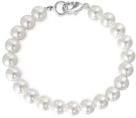 Candyfancy Perlenarmband Damen Herren Weiße Runde Simulierte Perlen 19cm Lange Perlen Armband für Männer Damen Frauen Geschenke, Perlen 6mm