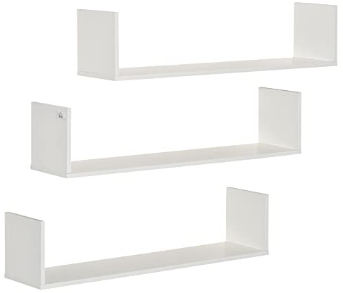 HOMCOM Set 3 Mensole da Parete Portaoggetti in Legno, Mensole da Muro per Soggiorno, Cucina e Cameretta, 80x18x18 cm, Bianco