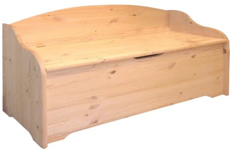 MA MAISON Cassapanca Baule in Legno Massello 100x41x67h cm con Schienale - Contenitore Portaoggetti in Abete, Antipolvere, da Interno e da Esterno - Per Giardino con Coperchio