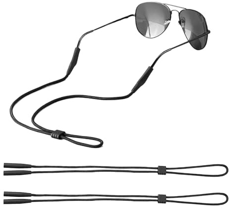 CALLYSONIC 2 fasce per occhiali sportivi, corda di cotone, da uomo, 35 cm, per uomini e donne, cinturino per occhiali da sole regolabile, fascia per occhiali da sole, cinturino anti-perdita, nero 1