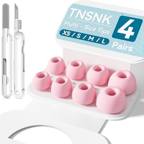 TNSNK Embouts de Remplacement pour AirPods Pro 2nd/1st, Rose - (XS/S/M/L) | 4 Paires, Antidérapantes, En Silicone Souple, Doux pour La Peau, Confortable à Porter, Avec Kit de Nettoyage et Rangement