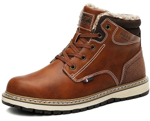ARRIGO BELLO Bottes Homme Hiver Chaussure Bottines Montante Fourrure Antidérapant Chaude Cuir Neige Randonnée Boots Taille 41-46 (B Marron-Fourrure Chaude, Taille 44)