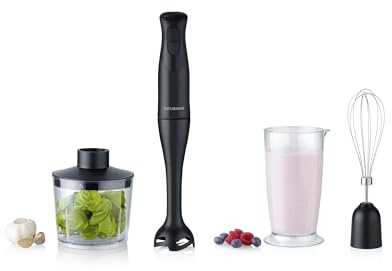 Severin 4-i-1 handmixer inkl. 700 ml mix- och mätkopp, visp, dokumentförstörare, blandare, avtagbar puréfot, turboknapp, Easy Click System, för smoothies, shakes, 350 W, svart, SM 3762