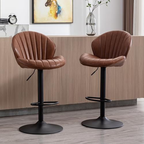 Ya-Home Tabouret de Bar Pivotants en Cuir PU avec Repose-Pied, Tabouret Haut Cuisine Lot de 2 avec Dossier Chaises de Bar avec Pied Métal Moderne, Marron