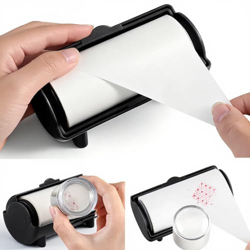 Furtherpretty Nail Stamper Sticky Cleaner Roll with Case, Adhesive Paper Stickers for Stamping Gel Polish Removal, Lint Roll Cleaning Sheets, Nail Stamper Accessories Manicure Salon Supplies (Black)