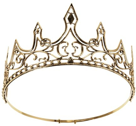 TEHAUX Couronne de Roi Médiévale Métallique pour Homme Vintage Style Royal Tiare du Jour du Mariage Accessoire Photomaton Fête de Noël Taille Flexible