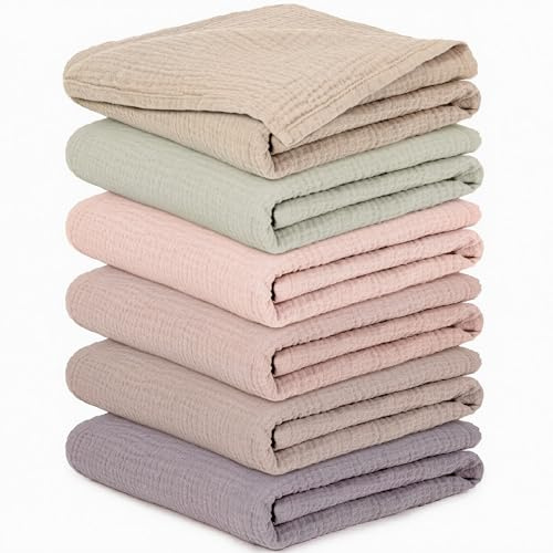 Mulltücher Baby - Set med 6 Spädbarnstorkdukar i Bomull för Pojkar och Flickor, Mjuka, Andningsbara och Extremt Absorberande, Idealiska för Rengöring, Torkning och Täckning av Nyfödda, 60x60cm