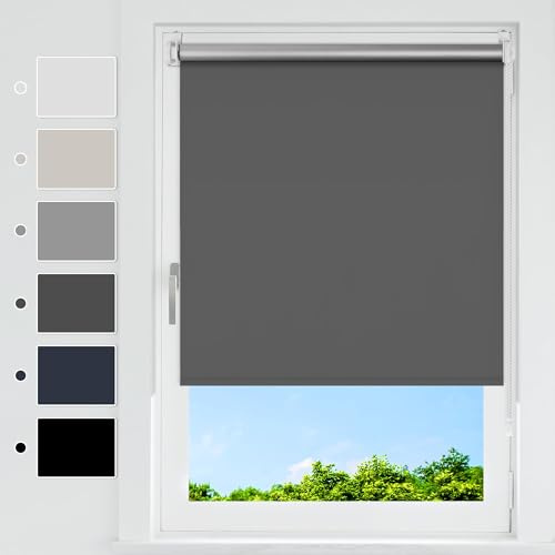 HOMEDEMO Tende a rullo oscuranti per interni Senza Foratura, 65x130cm, (Tessuto 65cm), Antracite, Tenda a rullo oscurante, veneziane da interno Giorno e Notte,per Porte e Finestre
