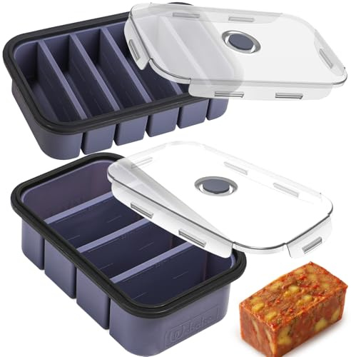 webake 2 Pack Silicone Soup Freezer Moulds with Lids 250ml 120ml | Silicone Food Freezer Trays Soup Storage Containers for Freezing Soupe, Butter, Meal Prep, Sauce