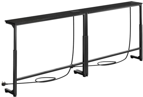 Kitstorack Narrow Sofa Table with Charging Station, 200cm Behind Couch Table, Adjustable 62-83 cm Height, Modular 2-piece Design for sectionals, entryways, Apartments, and Narrow Living Spaces