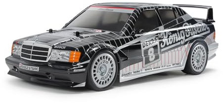 Tamiya 47525 1:10 RC M-B 190E Evo II Kö-Pi.Lackerad TT-02 – fjärrstyrd bil, fordon, modelltillverkning, montering, hobby, RC byggsats