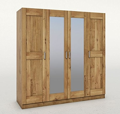 moebelstore24 Kleiderschrank Tomi 4 Wildeiche teilmassiv geölt Mit 2 Spiegeltüren