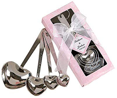 Brussels08 Juego de 4 cucharas medidoras creativas de acero inoxidable en forma de corazón, cucharaditas, juego de especias, cuchara para hornear, regalo de boda, regalos de despedida de soltera