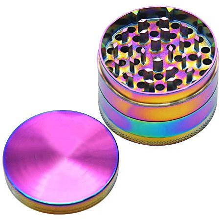 Herb Grinder,4 Layers Zinc Alloy Spice Grinder 50mm Portable Metal Crusher with Pollen Catcher, Scraper and Magnetic Top for Dry Herb,Rainbow