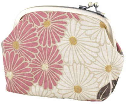 [NOREN] Japanische Kosmetiktasche mit Bügelverschluss Kleine (Retro Flower - Rosa beige) Kiss Lock Make Up Tasche / 100% Baumwolle/für Damen Geschenke