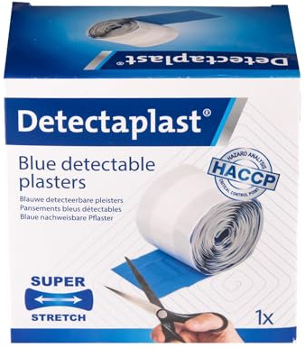 Detectaplast Universal Pansement bleu detectable, pansements resistants à l'eau et aux saletés, safety first pansement cuisine et pansement alimentaire, 8 cm x 5 m, 1 pièce