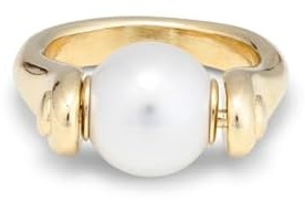 UNO de 50 Anillo De Aleación De Metales Bañado En Oro De 18 K Con Perla Shell