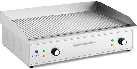 Royal Catering RCPG 51 - Piastra elettrica professionale da appoggio con 2 luci doppie scanalate, 700 x 400 mm, 4400 W