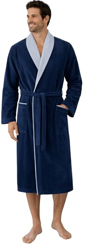 Morgenstern Peignoir Homme 100% Coton Éponge Velours Col Châle Lux Long Oeko-Tex Standard L Bleu/Gris-clair