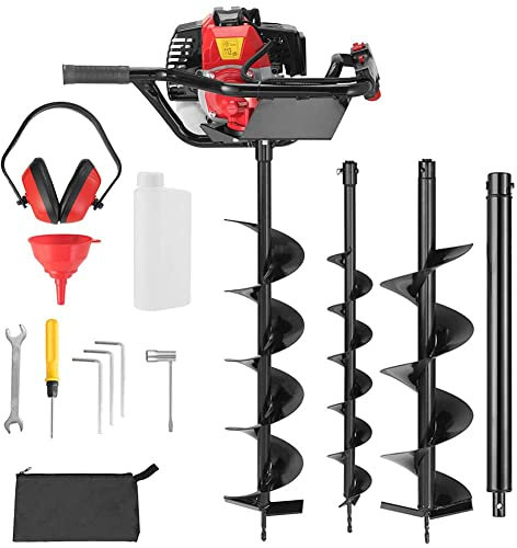 Stakmann Mototrivella a scoppio professionale Trivella con Motore 2 tempi Benzina 52cc Monocilindrica Tre Punte di Ricambio 100mm 150mm 200mm Cambiabili con Prolunga e accessori Trivellatrice Giardino