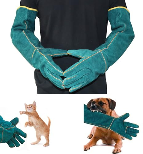 awagas Gants de manipulation d'animaux, gants de protection ultra longs en cuir pour animal domestique, gants anti-morsure pour bain, jardinage, manipulation de chien/chat/oiseau/reptile 62 cm