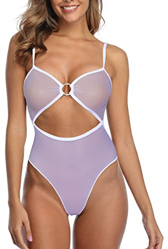 SHERRYLO Women's White One-Piece Monokini Swimsuit with High Cut Sides Thong