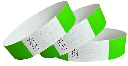 CINTAPUNTO 1000-pack Tyvek Type Färgglada ID-armband Vattentäta Pappersarmband Engångsarmband Neon Ingångsarmband för Festivaler, Fester och Evenemang med Självhäftande Stängning (Neon Grön)
