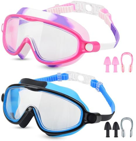 Moseem Schwimmbrille Kinder, 2 Stück Schwimmbrille 3-15 Jahre UV-Schutz,Anti-Nebel Kein Auslaufen Schwimmbrillen für Kinder, Mädchen, Jungen
