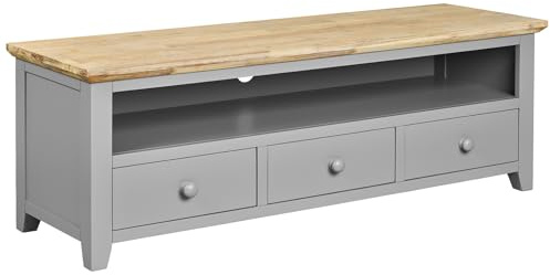 Florence Large TV Unit | TV Stand with 3 Drawers and Shelf (W145, H50, D45) Fully Assembled Living Room Furniture (dove grey)
