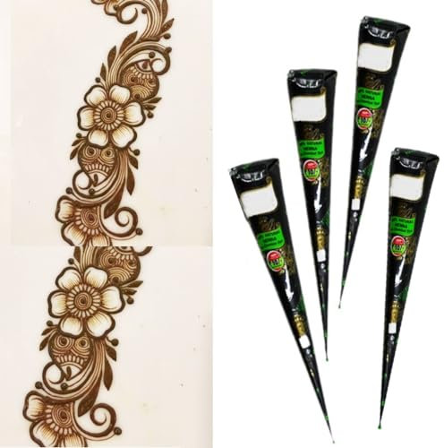 KARLOR 4 Pcs Henna Paste Cones, 100% Natural Henna Cones for Temporary Tattoos and Body Art All Natural Herbal Ingredients Chemical Free Long-lasting Henna Paste for Festivals