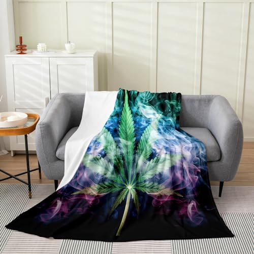 Castle Fairy Marijuana Leaf Fleece Blanket Misty Cannabis Leaf Throw Blanket Wild Weed Plant Fuzzy Blanket Gothic Nature Plants Plush Bed Blanket Queen for Home Bedroom Sofa Bed