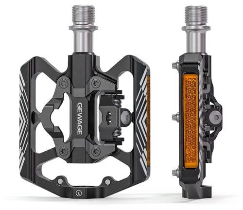 Mountain Bike Pedals - Dual Function Flat and Clipless Pedal - Bicycle Pedals with Reflectors Compatible with SPD, Platform Pedals for BMX Spin Exercise Peloton Trekking Bike (Black)