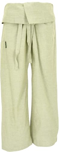 GURU SHOP Pantalones de pescador tailandeses de algodón sólido, pantalones de yoga, talla única, para hombre/mujer, azul, talla: talla única, Salvia, Talla única