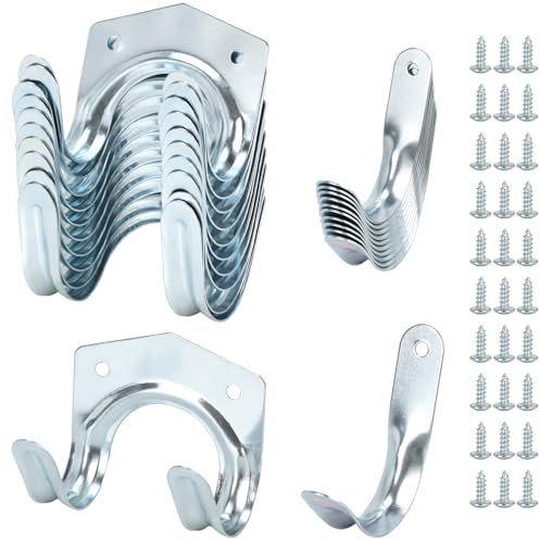 QWORK® 20 Pack Heavy Duty Tool Hooks Metal Storage Hooks - 10 Double Hook 10 Single Hook with Screws - Ideal for Shed Garage Garden Tool Storage