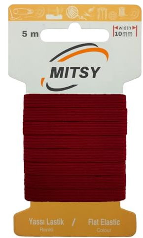 MITSY slitstarkt gummiband platt gummi för sömnad bredd 10 mm 5 m vinröd | Gummiband, elastiska och slitstarka, gummisnoddar för handarbete, byxgummi, hantverk & gör-det-själv, hållbar och formstabil