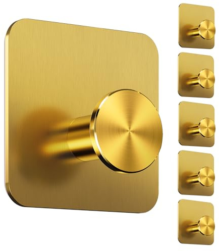 4smile Handtuchhalter Ohne Bohren, 6er Set, Gold– Klebehaken Badezimmer Aus Edelstahl Für Bad, Küche, Kleiderschrank, Tuch- Und Bademantel-Haken, Wasserfest, Hohe Tragkraft, Haken Selbstklebend