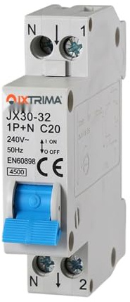 Ixtrima Interruttore Magnetotermico automatico 1P+N 20A C20 220V 4.5kA, occupa 1 modulo