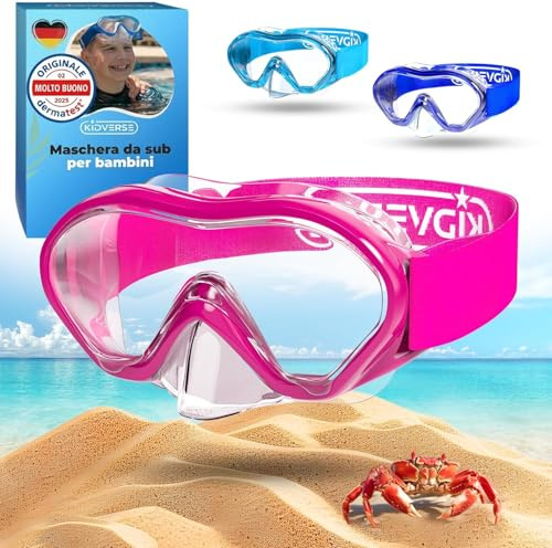 KIDVERSE Juego de gafas de buceo para niños, gafas de buceo con esnórquel, gafas de buceo panorámicas con nariz, máscara de buceo alternativa (correa rosa, niños de 5 a 16 años)