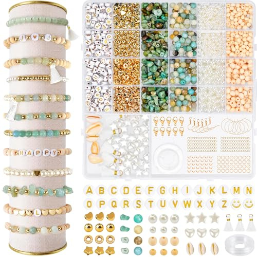 XULIERUX natursten pärlor gör-det-själv armband pysselset, 1 650 stycken pärlor för armband vuxna, pärlset för armband vuxna för gör-det-själv-halsband och armband