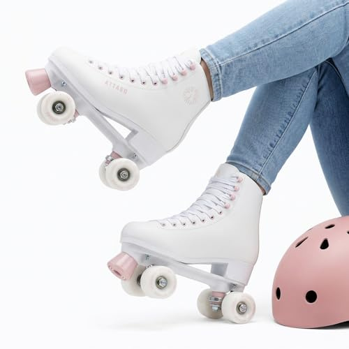 ATTABO Serena - Patines de ruedas para mujer en piel ecológica, rodamientos ABEC-3, marco de polipropileno y rueda de aluminio, ruedas de PU 82A de 54 x 32 mm, freno de TPU, cordones clásicos, seguros
