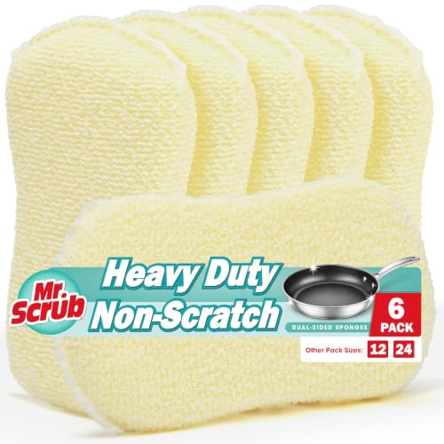 Mr. Scrub Sponges Kitchen Scrub Dish Sponge Scouring Pad, 6 Pack Cleaning Brush Scrubber Supplies for Soap, Dishwashing Dinnerware Sets Pan Pot Glass Dishwasher Sink Bathroom Towels Cloth Rags Holder