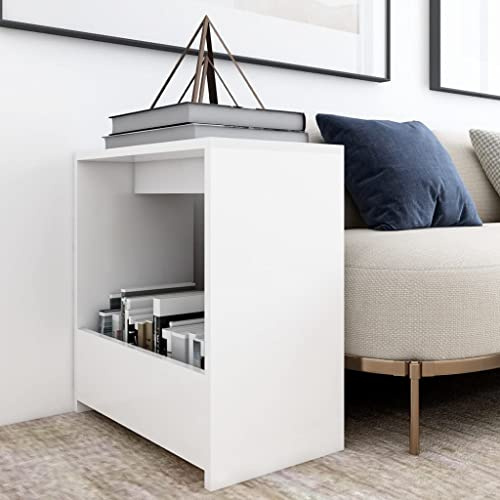 HETFTJN Tavolino 50 x 26 x 50 cm, in legno bianco, design moderno, con scomparto aperto, per soggiorno, camera da letto, balcone, corridoio