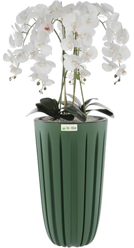 botle Konstgjord orkidé vit kaskadbukett i kruka med spår grön, H 100 cm, gummerade blommor, dekoration i 5 skott, vacker snygg för hem, kontor