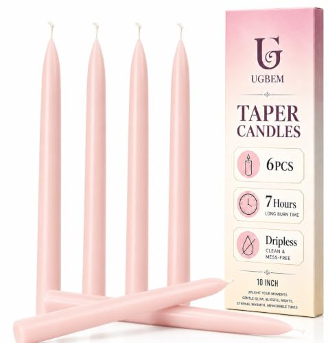 6 Stück Stabkerzen,10in Brenndauer 7-8 Stunden Tafelkerzen Spitzkerzen aus Premium-Paraffin, Rosa Kerzen für Kerzenhalter & Dekoration
