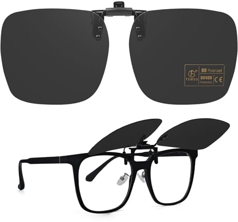 TEMSO Oversize Clip on Sunglasses for Women Men,Polarized Flip Up Sunglasses for Large Frames,UV400 Protection,Anti Glare,Clear Vision Idea for Driving Outdoor Travl|Hexagon 60 * 53mm